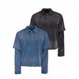 Faded Washed Two-Piece Long Sleeve Polo