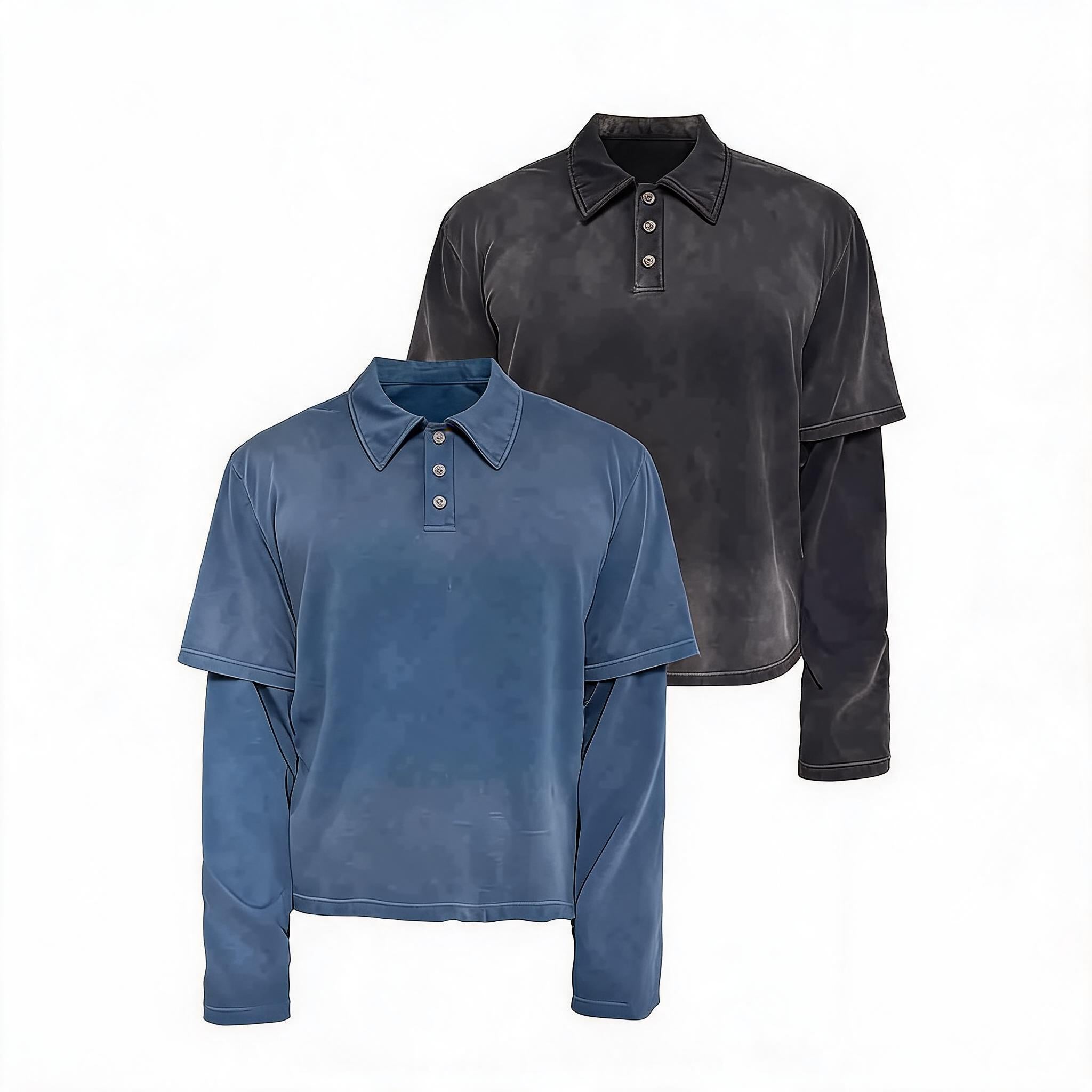 Faded Washed Two-Piece Long Sleeve Polo