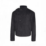 Collared Buttoned Adjustable Waist Wool Jacket