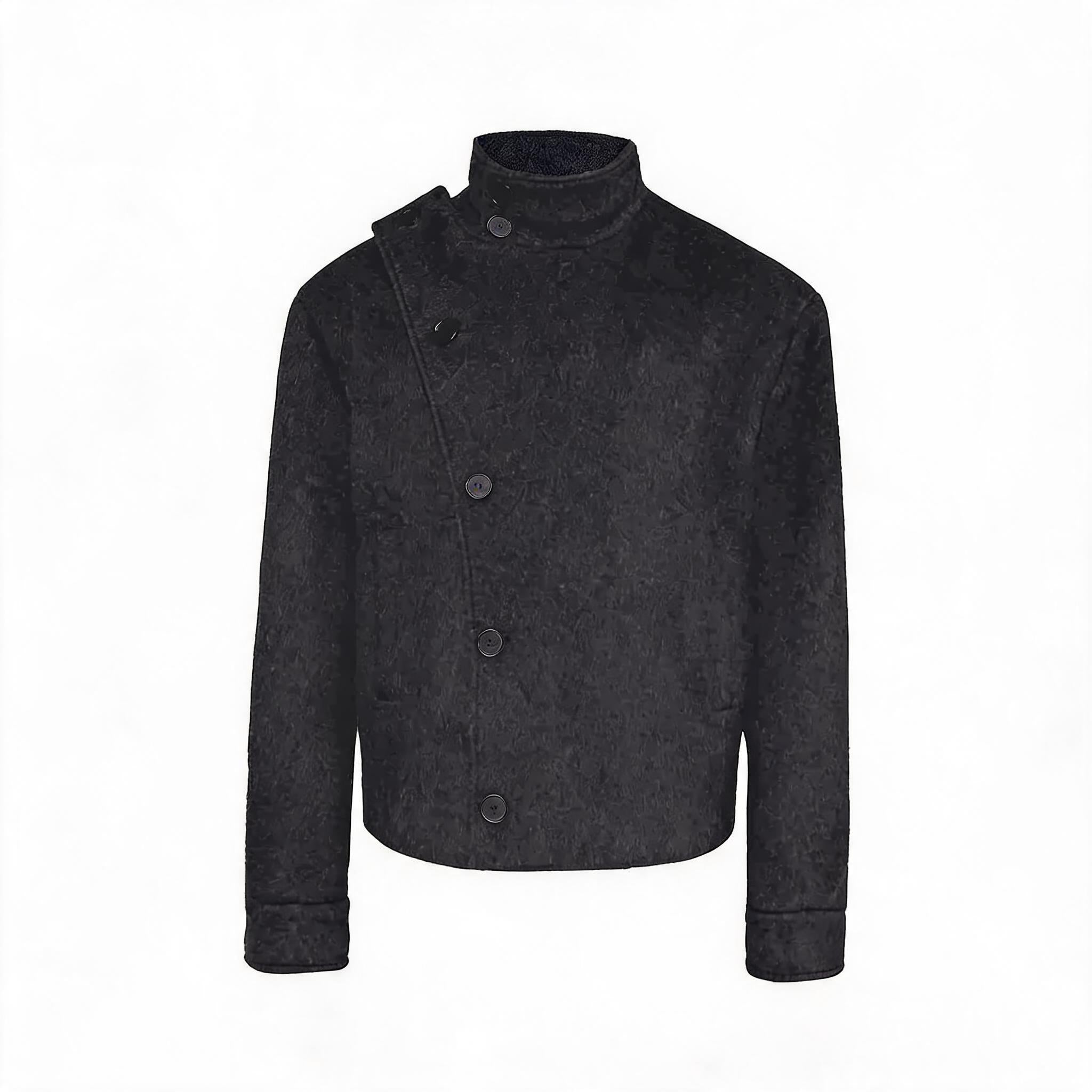Collared Buttoned Adjustable Waist Wool Jacket