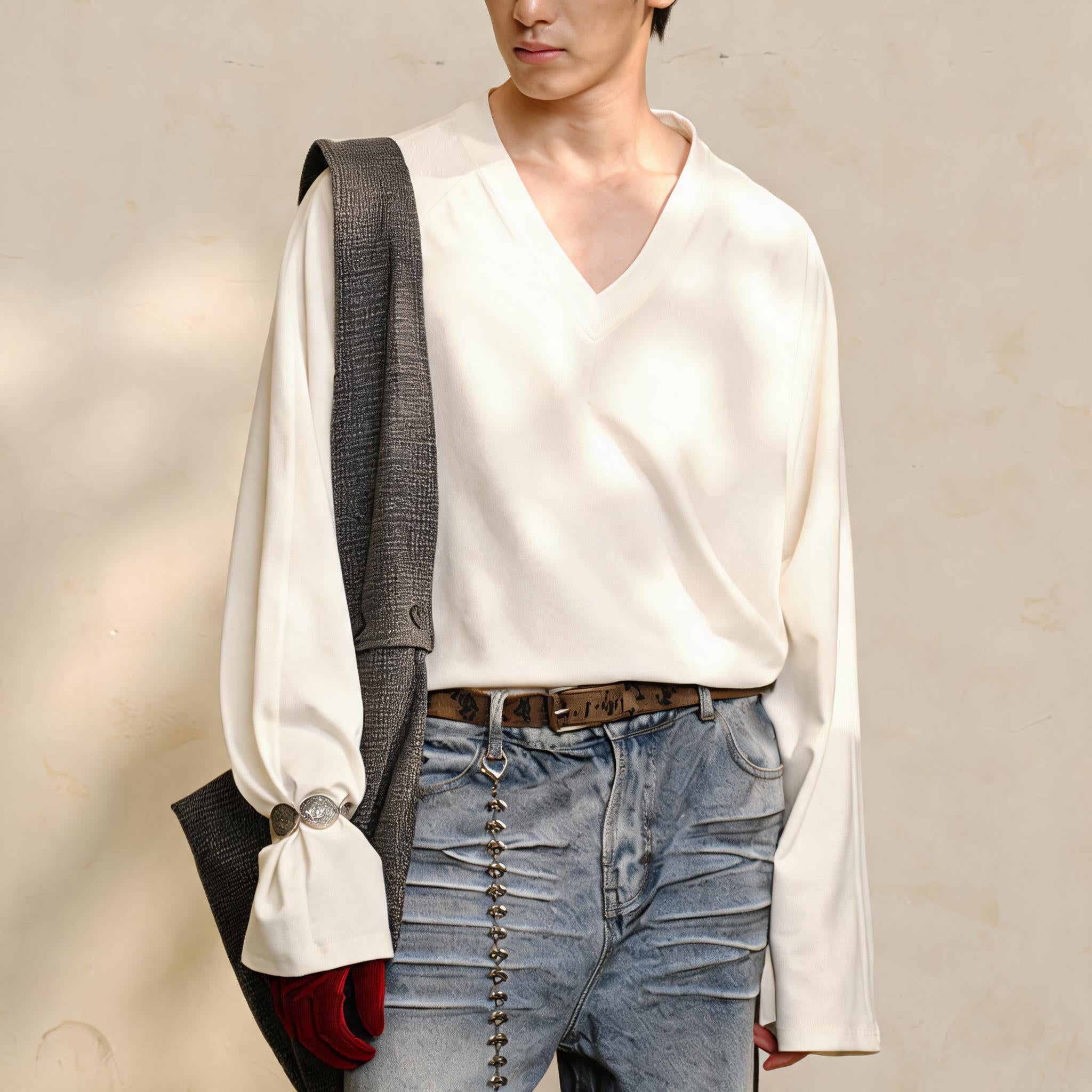 V-Neck Long Sleeve Merino Tencel Sweater