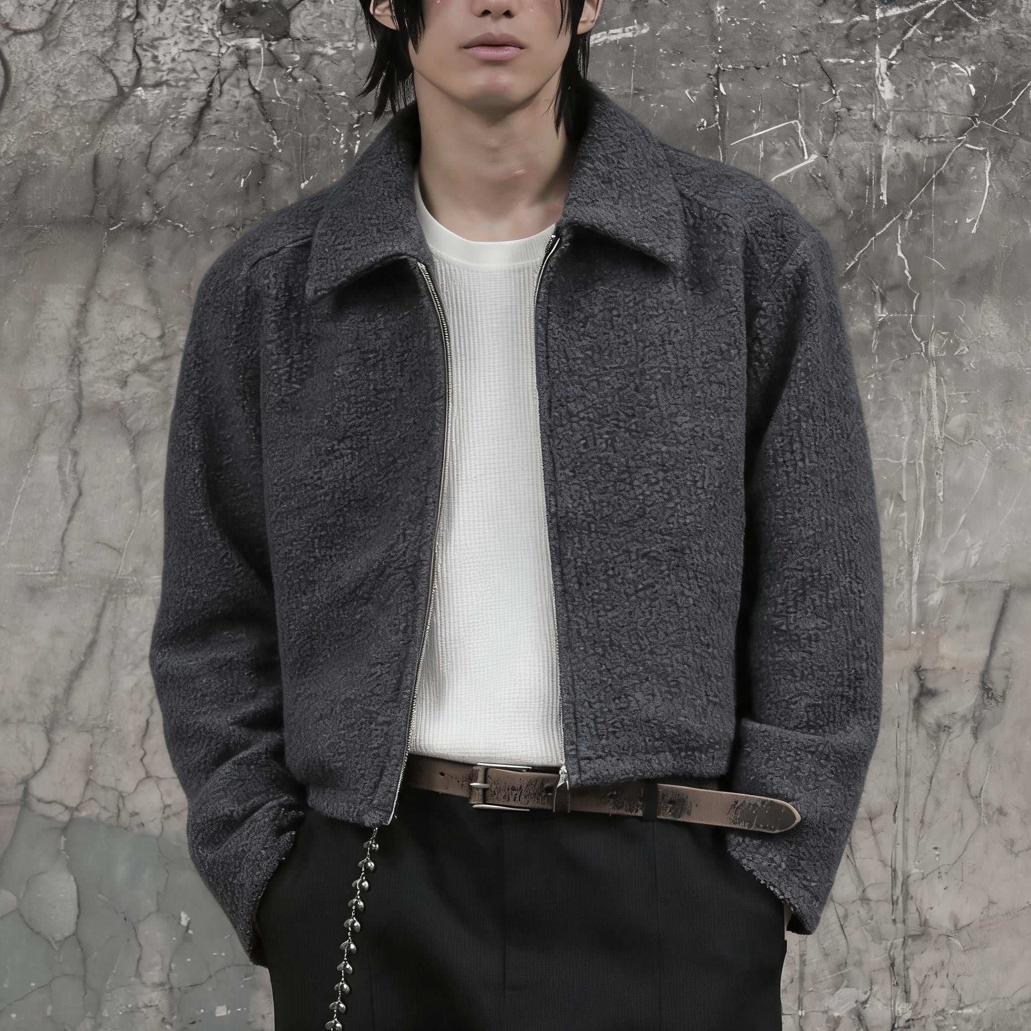 Cropped Wide Structured Terry Wool Jacket