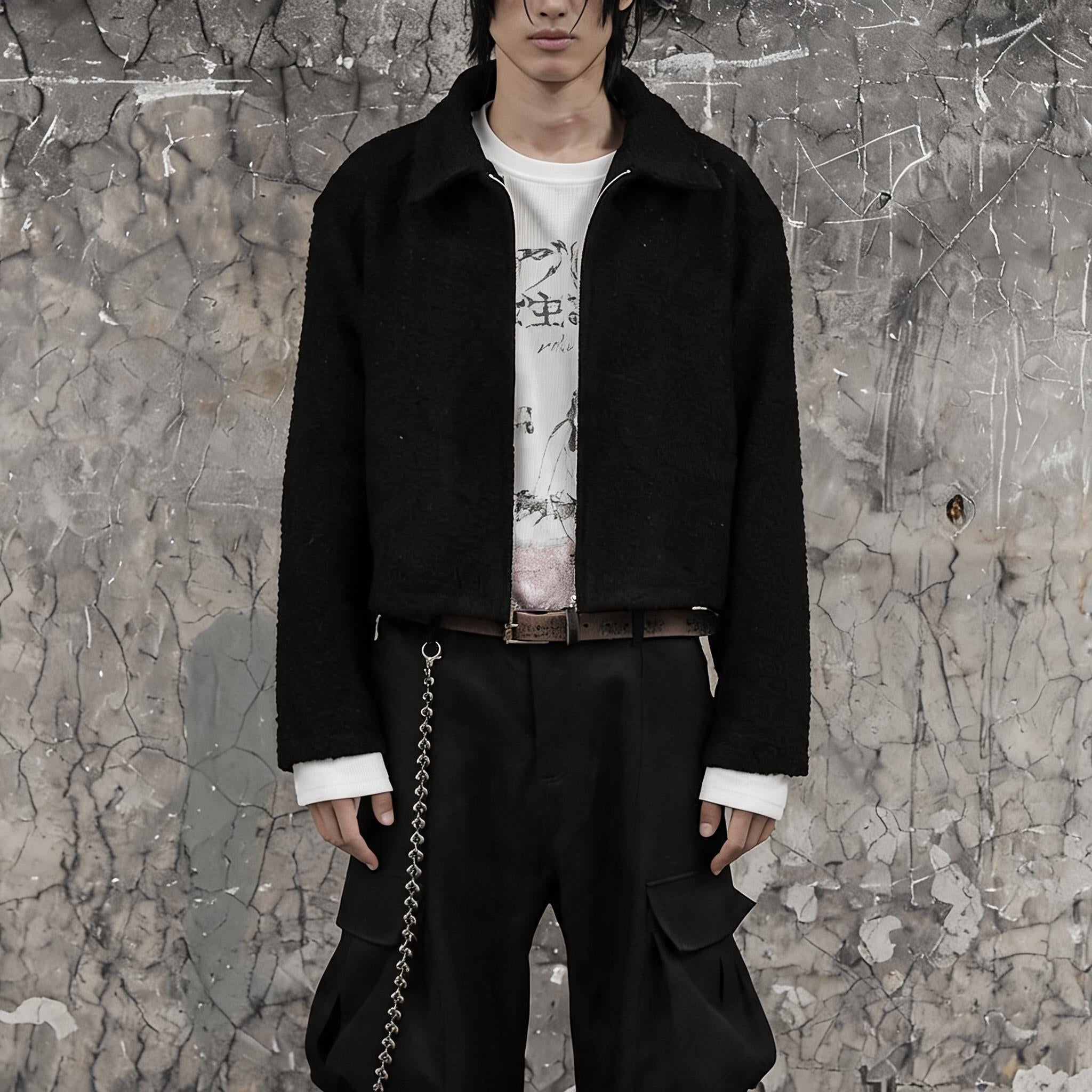 Cropped Wide Structured Terry Wool Jacket