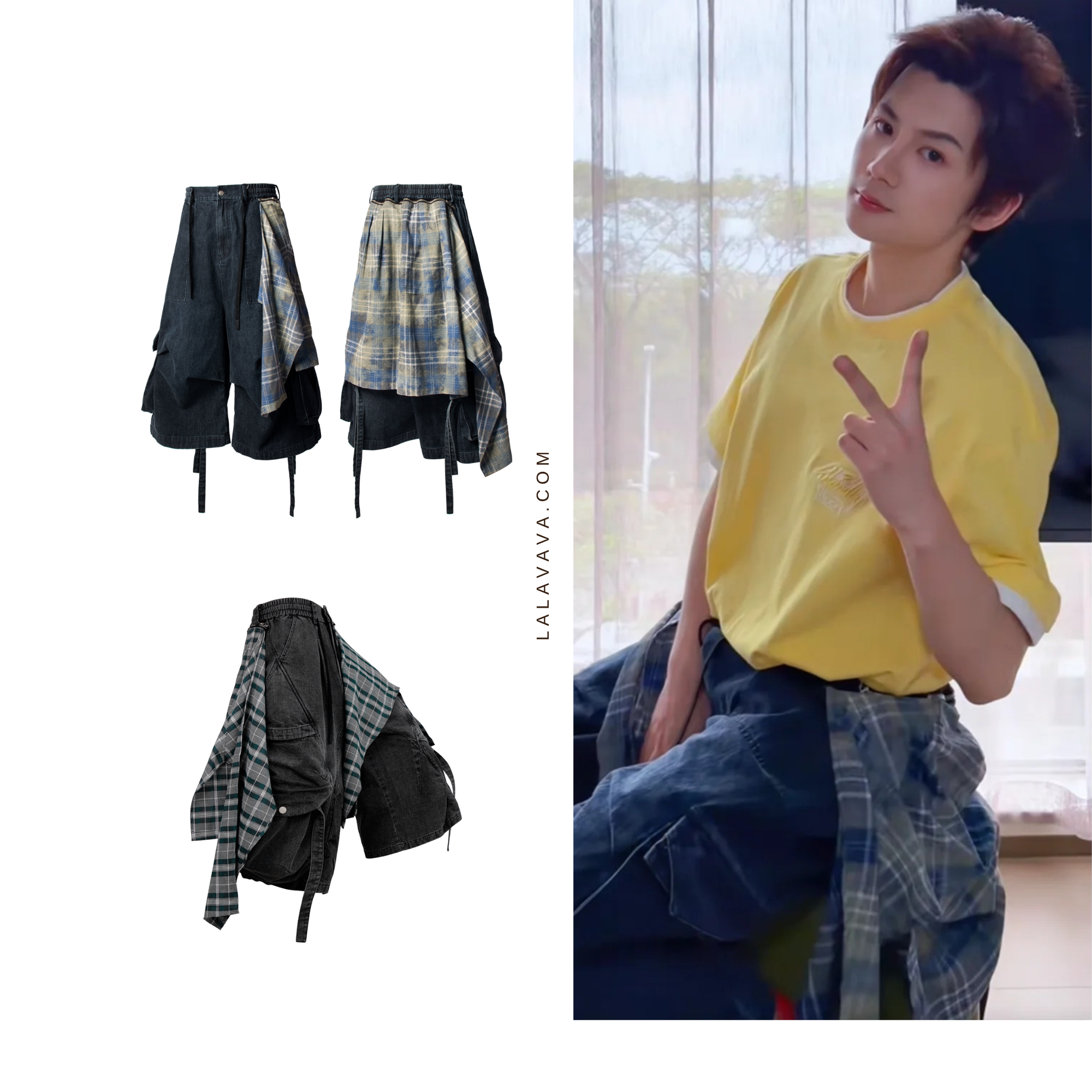 Washed Detachable Panel Denim Cropped Shorts
