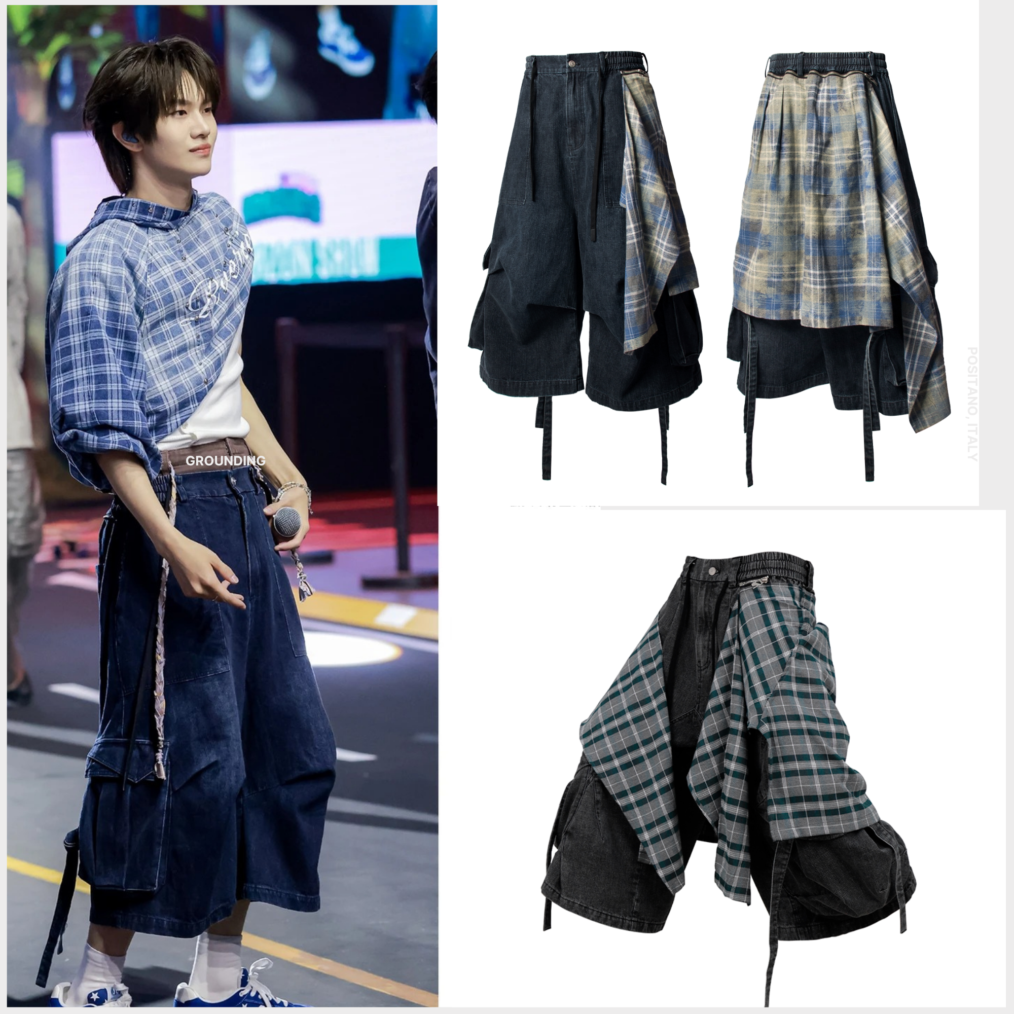Washed Detachable Panel Denim Cropped Shorts