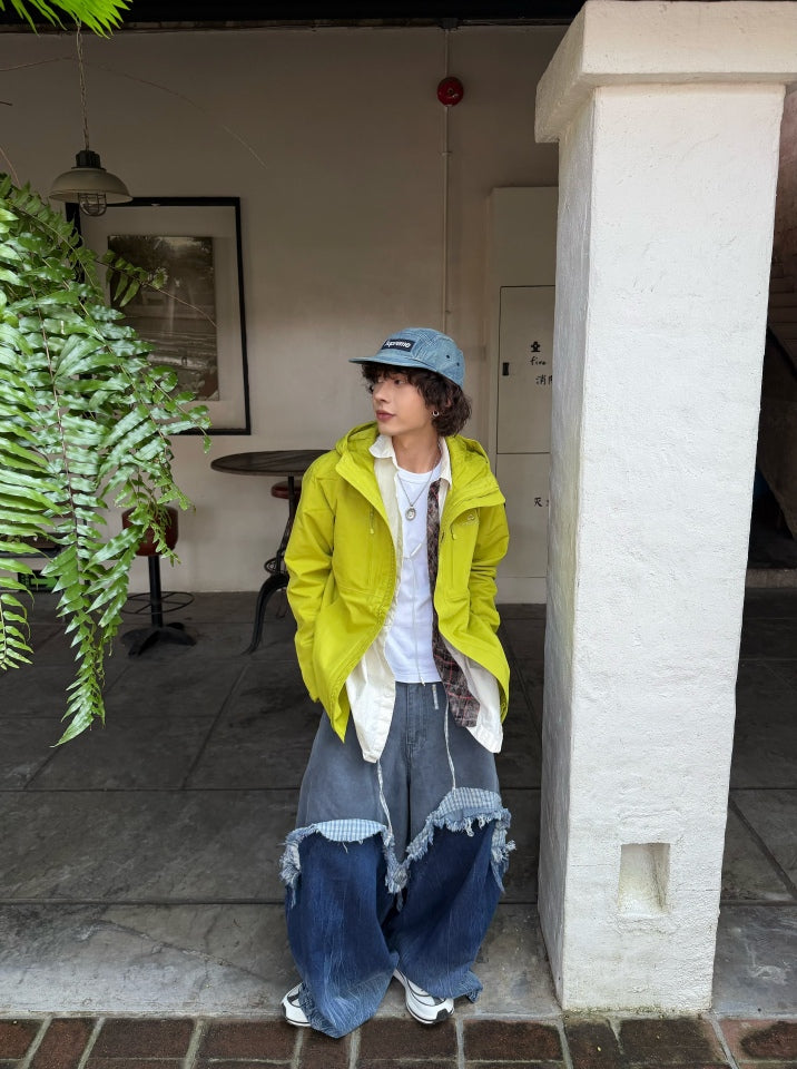 Washed Gradient Denim Patchwork Cargo Pants