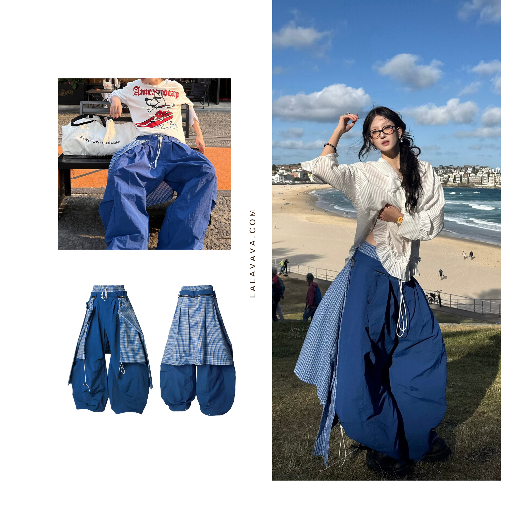 Removable Flap Loose Curved Nylon Pants