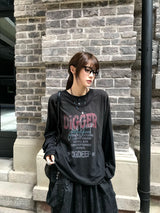 Distressed Double Collar Long Sleeve Tee