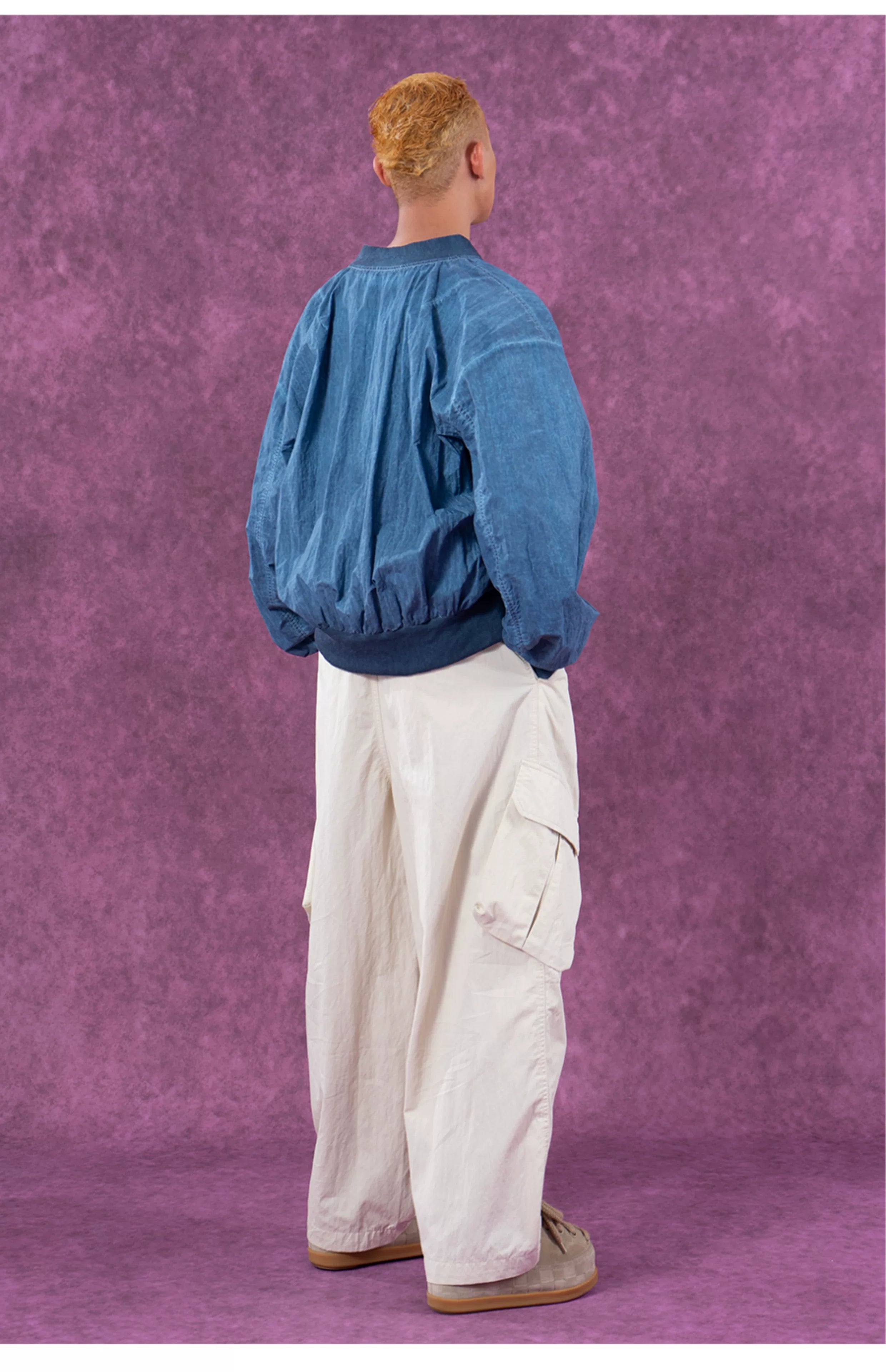 Men's Textured Gray Blue Bomber Jacket