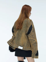 Vintage Washed Two-Tone Mesh Denim Jacket
