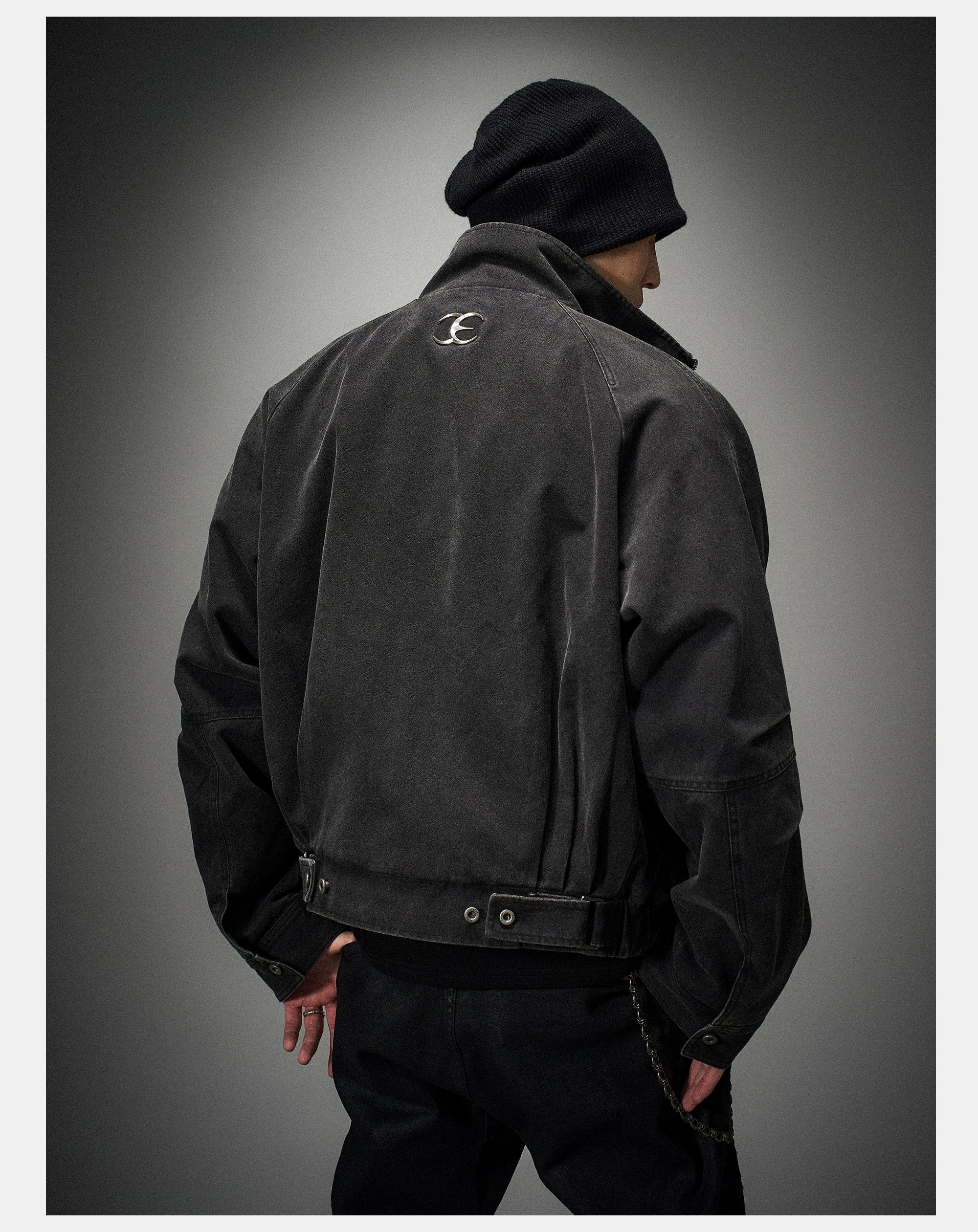 Loose Stand Collar Washed Canvas Coat