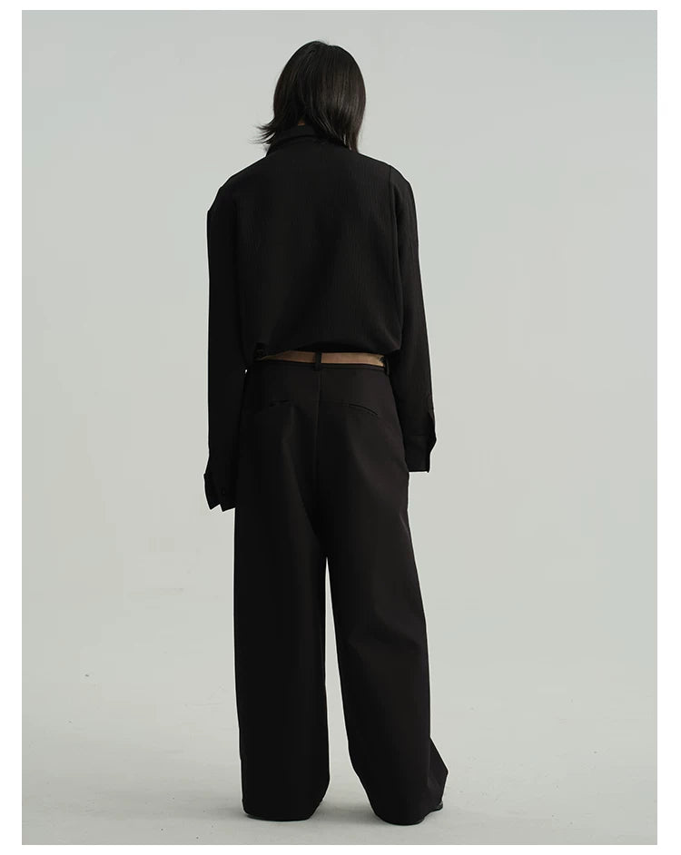 Sharp Collared Striped Pleated Shirt