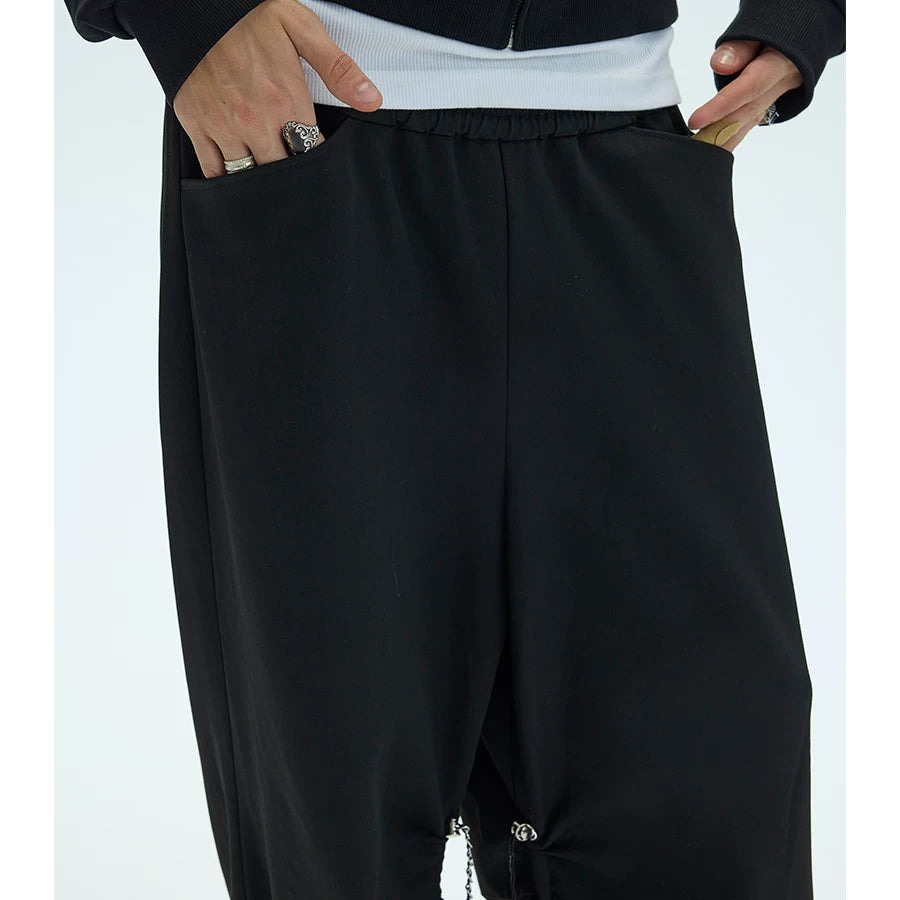 Black Side Adjustable Chain Casual Pants