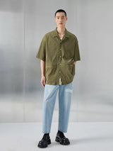 Bark Textured Cuban Collar Casual Shirt