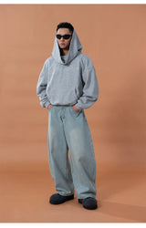 Grey Blue Unisex Letter Print Hoodie