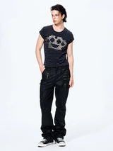 Men's Metallic Zip Waxed Straight Jeans