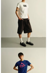 Solid Pleated Drawstring Casual Shorts