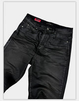 Washed Waxed Snakeskin Flared Jeans