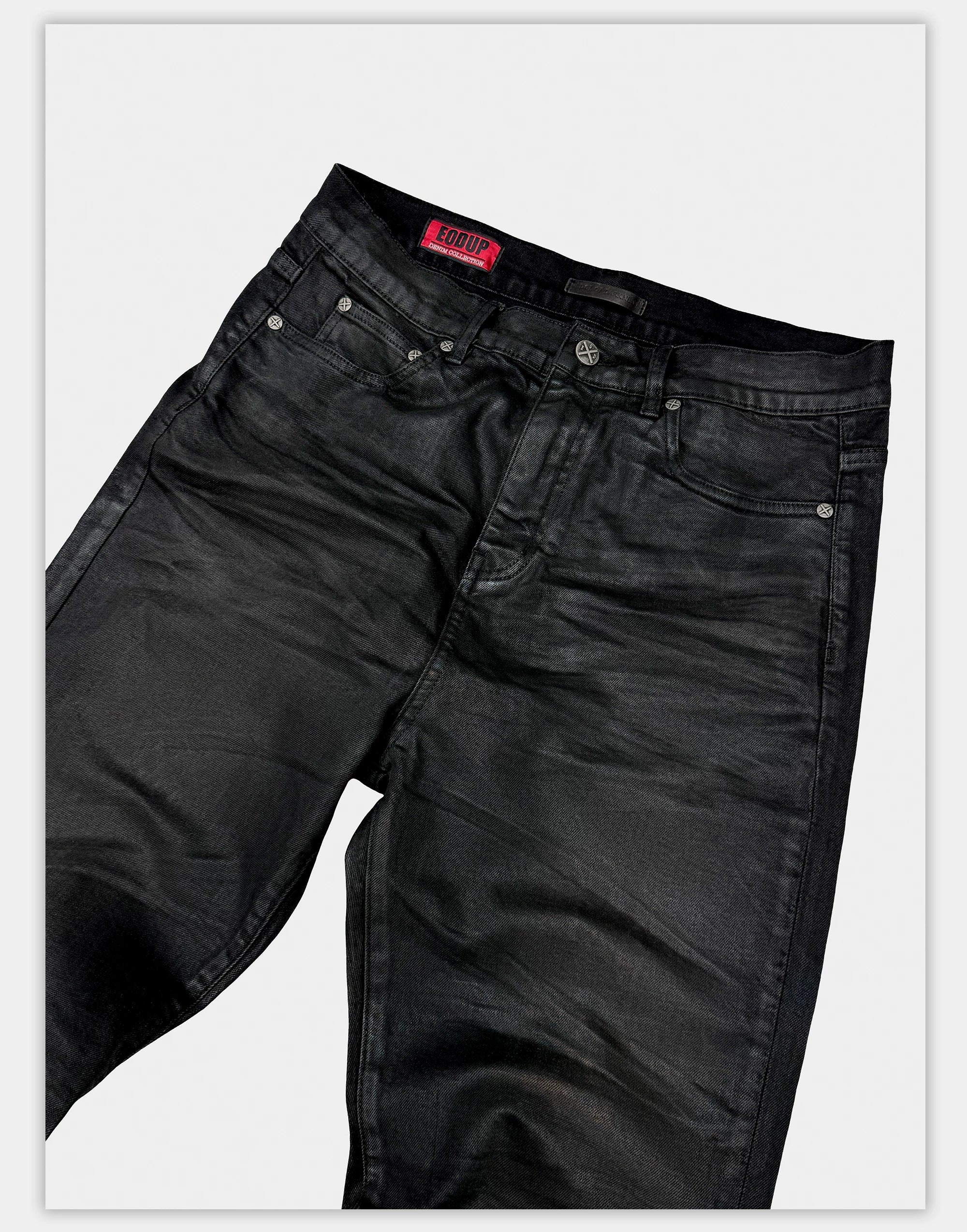 Washed Waxed Snakeskin Flared Jeans