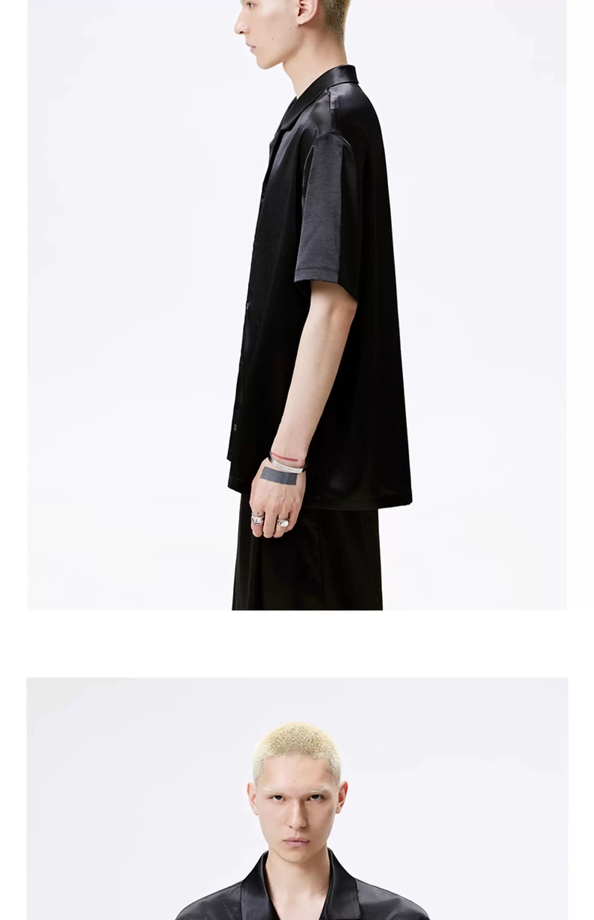 Cuban Collar Short Sleeve Satin Shirt