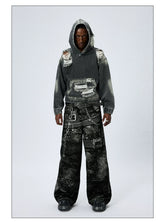 Washed Distressed Drop Shoulder Cropped Hoodie