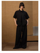 Short Sleeve Bubble Pleat Drawstring Shirt