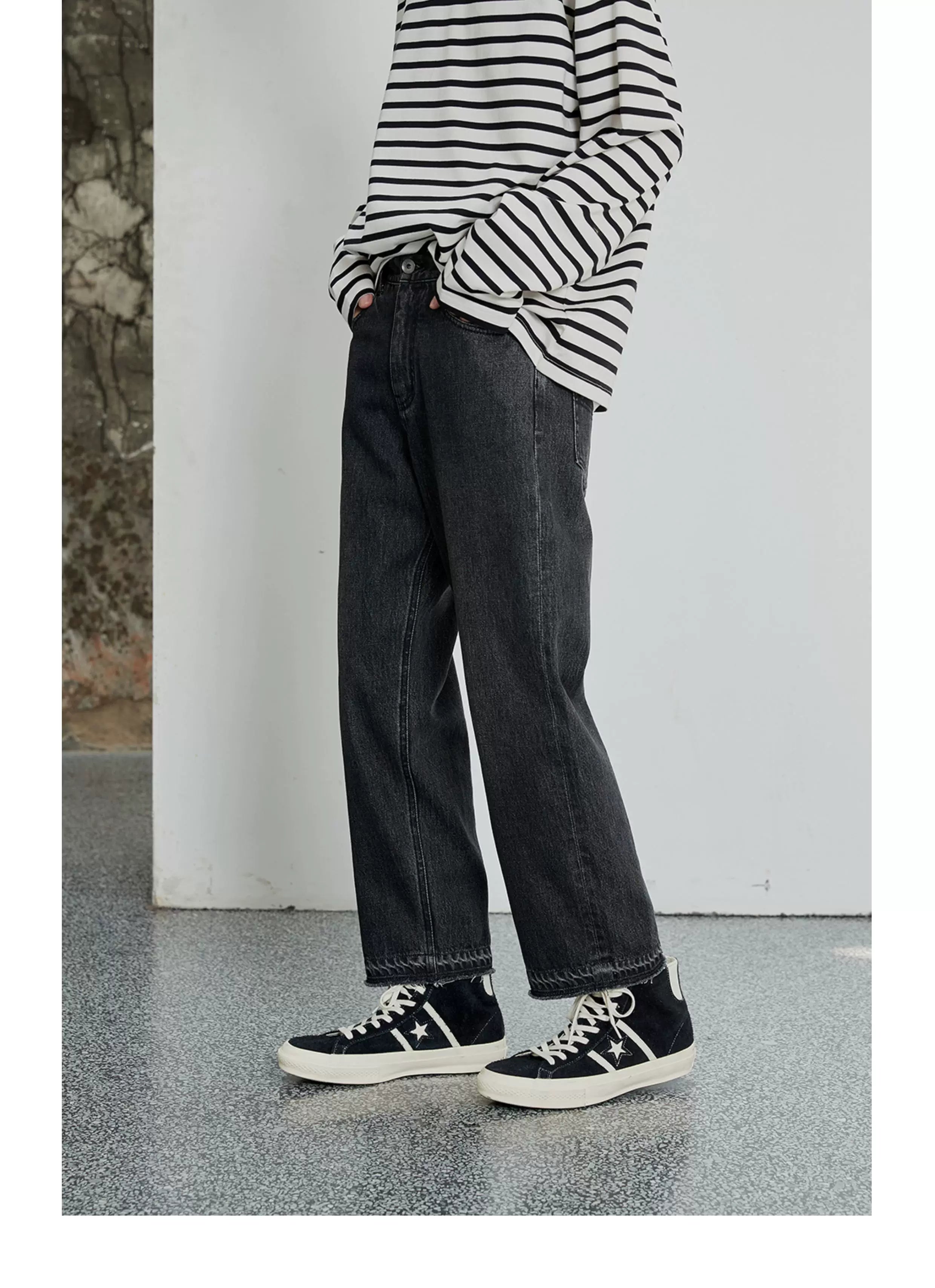 Vintage Washed Distressed Straight Cropped Jeans