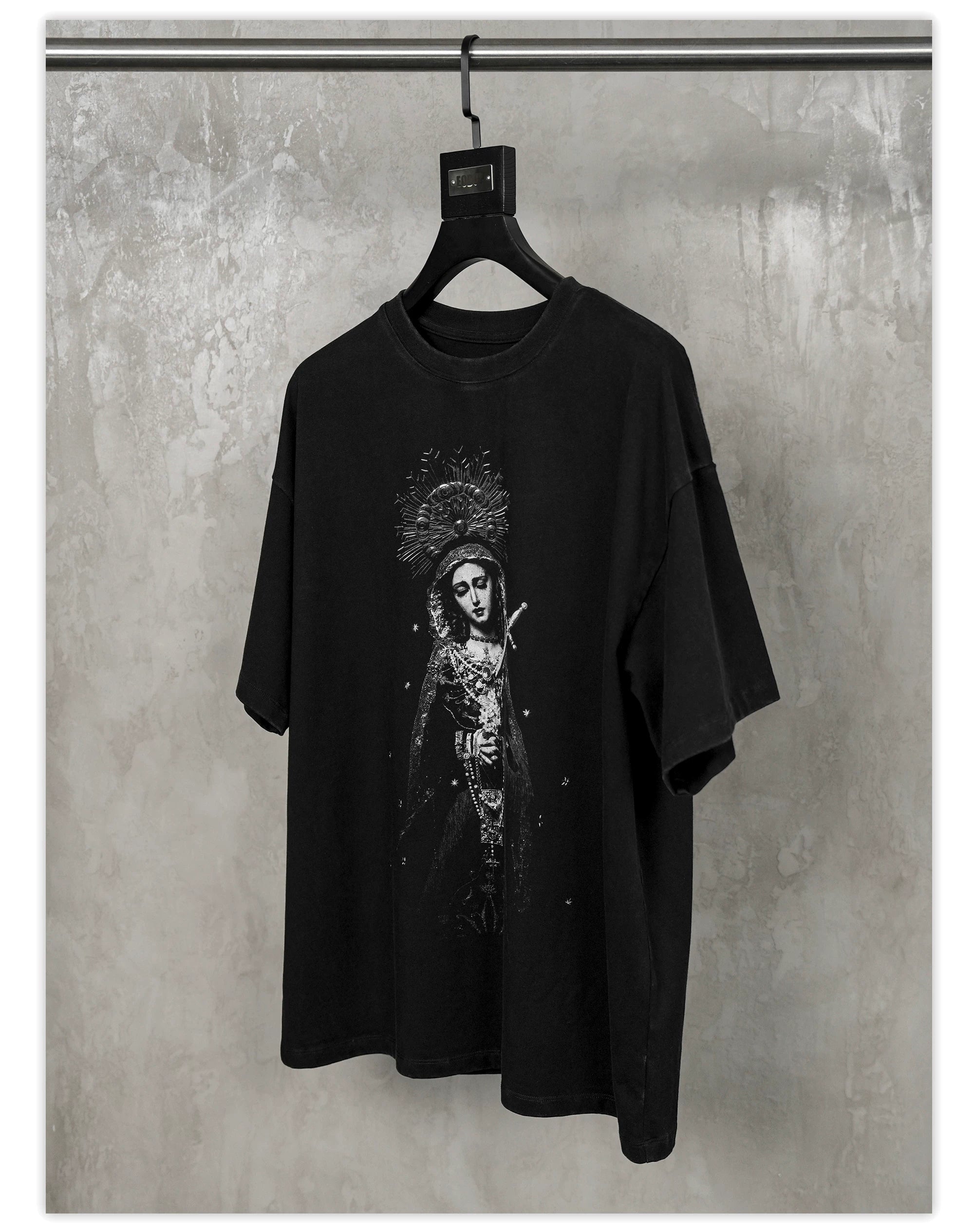 Washed Black Printed Cotton Loose T-Shirt