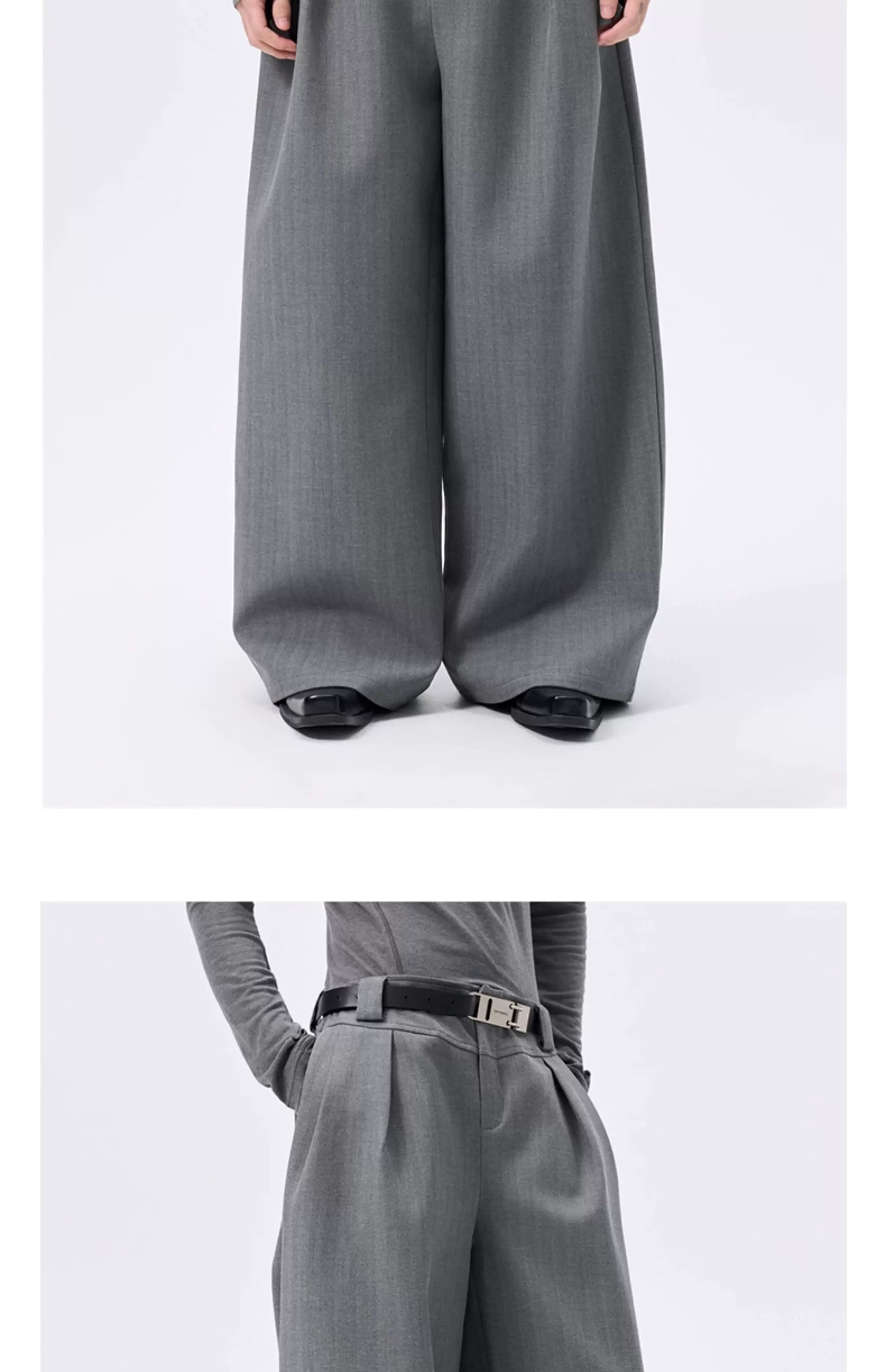 Grey Striped Wide Leg Lyocell Pants