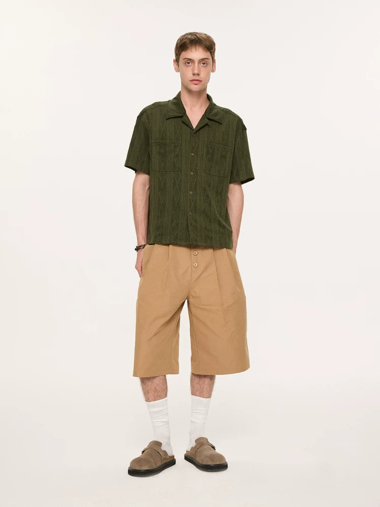 Wooden Button Short Sleeve Knitted Shirt