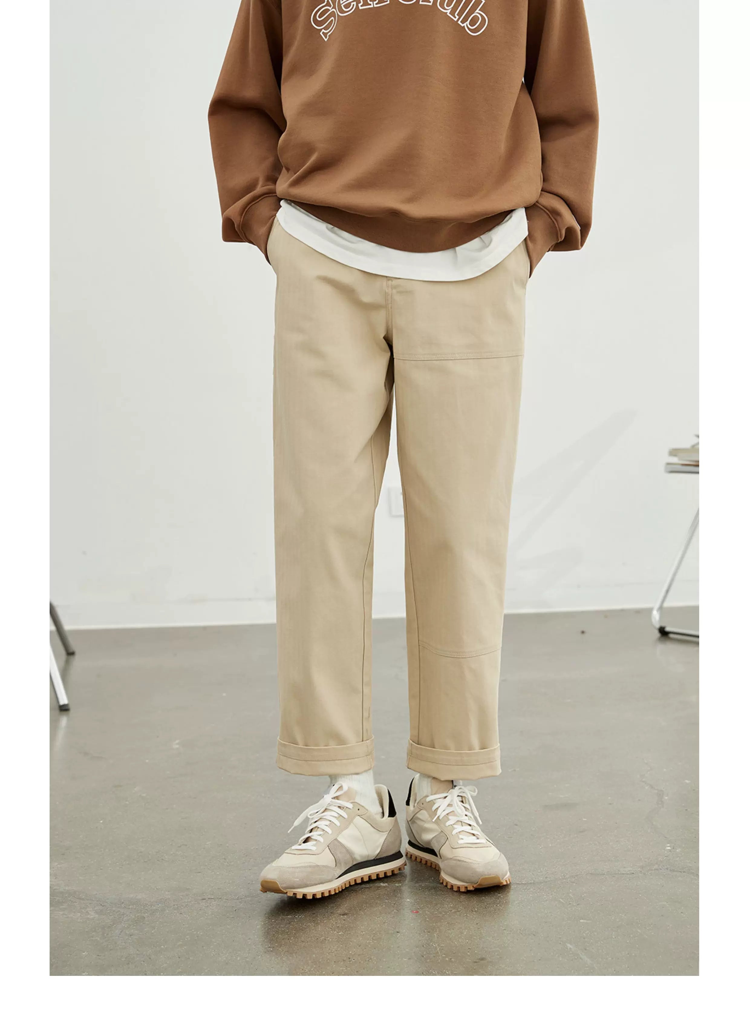 Vintage Herringbone Elastic Waist Cargo Pants