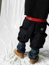 Adjustable Black Plaid Cropped Cargo Shorts