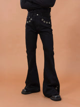 Men's Black Metal Ring Flare Jeans
