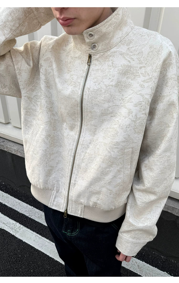 Men's Linen Floral Jacquard Harrington Jacket