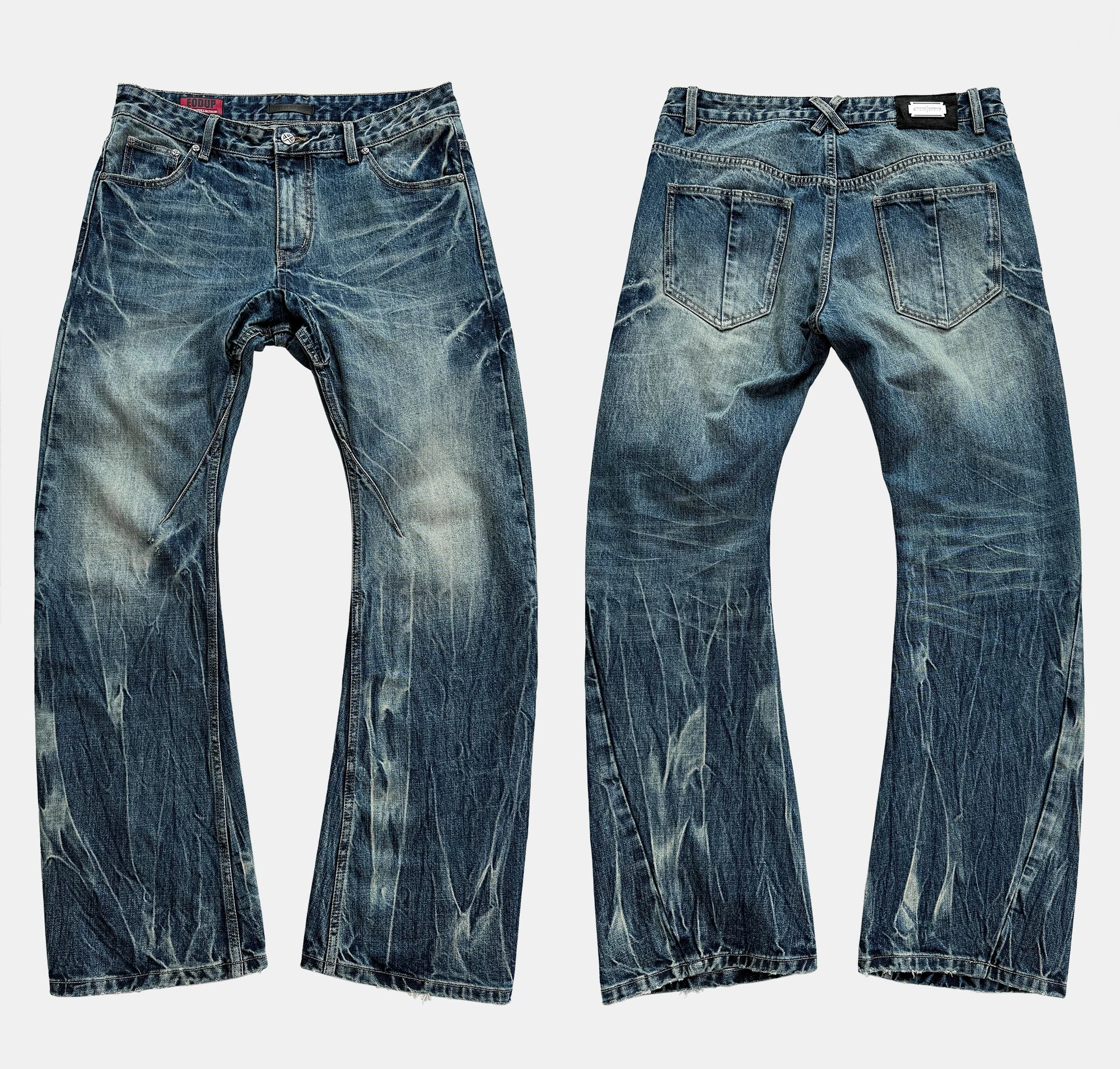 Vintage Washed Blue Printed Curved Jeans