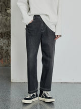 Vintage Washed Distressed Straight Cropped Jeans