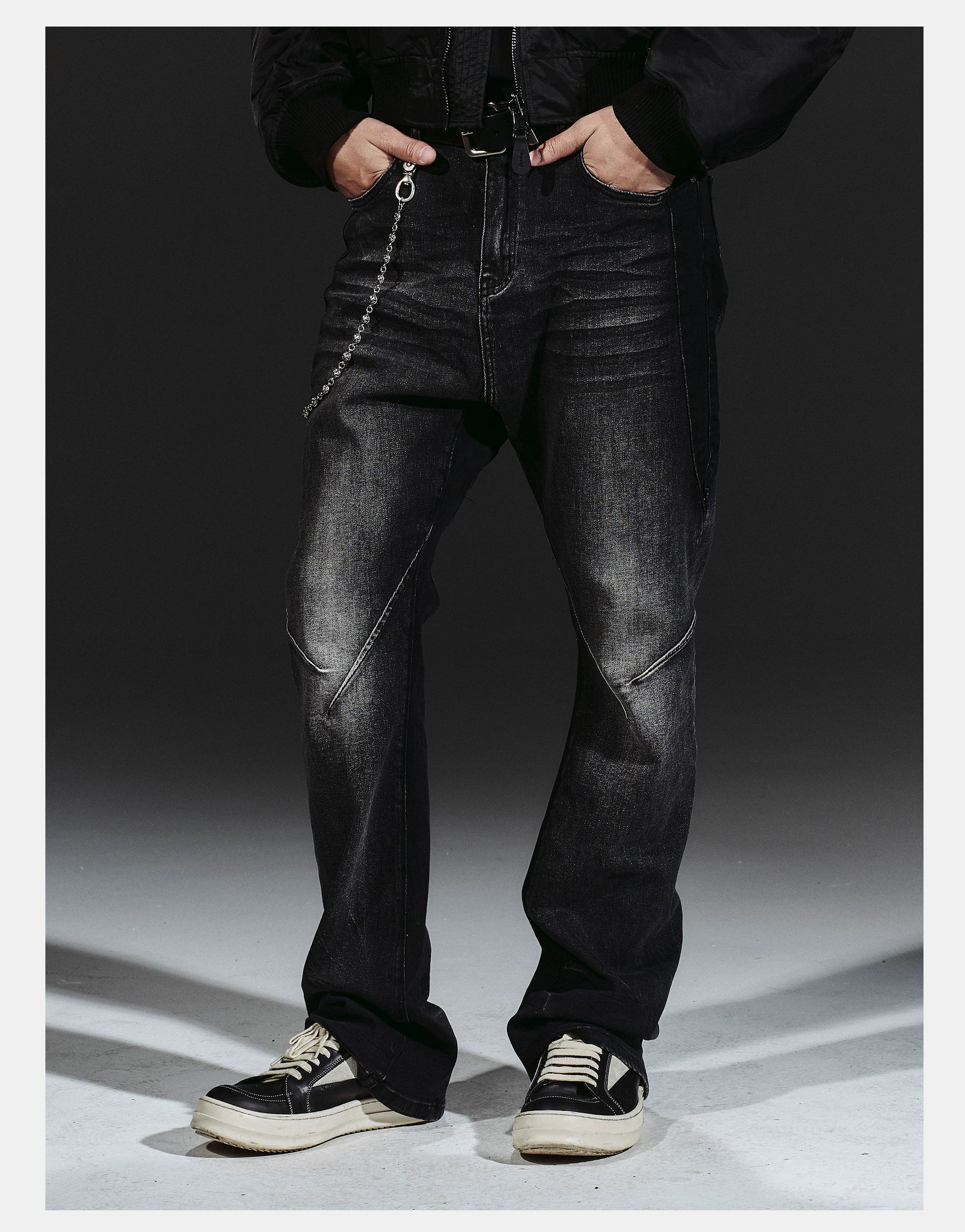 Stretchy Patchwork Crinkled Washed Flare Jeans