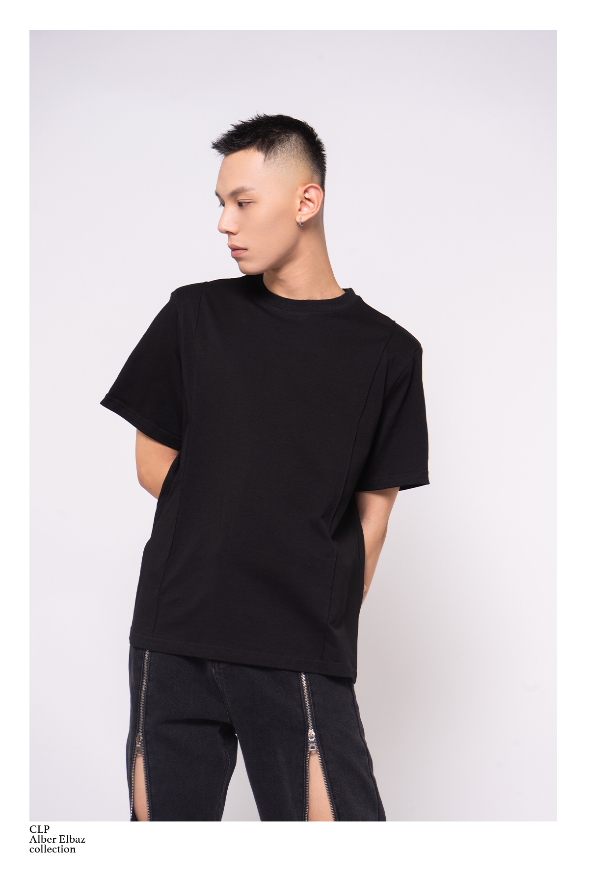 Men's Black White Padded Line Tee