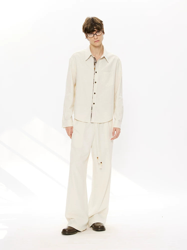 Straight Leg Drawstring Linen Tencel Pants