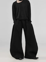 Black Pleated Curved Wide Leg Pants