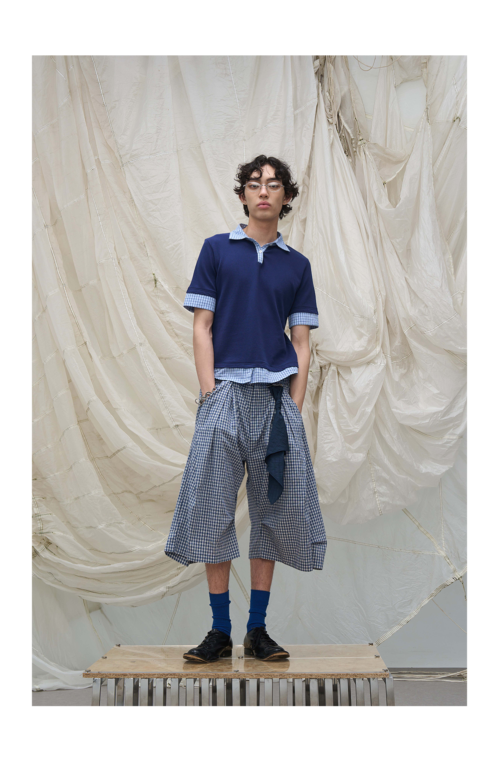 Detachable Plaid Pleated Cropped Pants