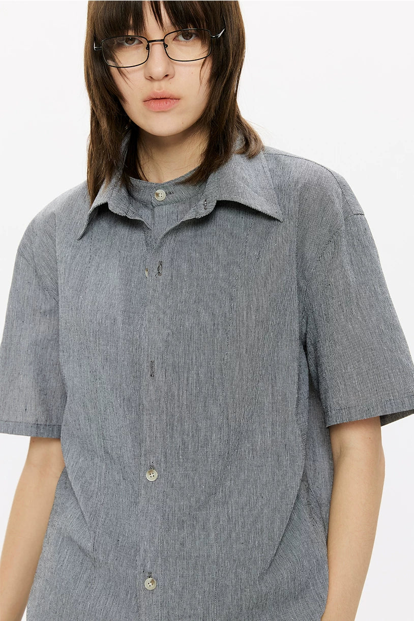 Men's Double-layered Short-sleeved Plaid Linen Shirt