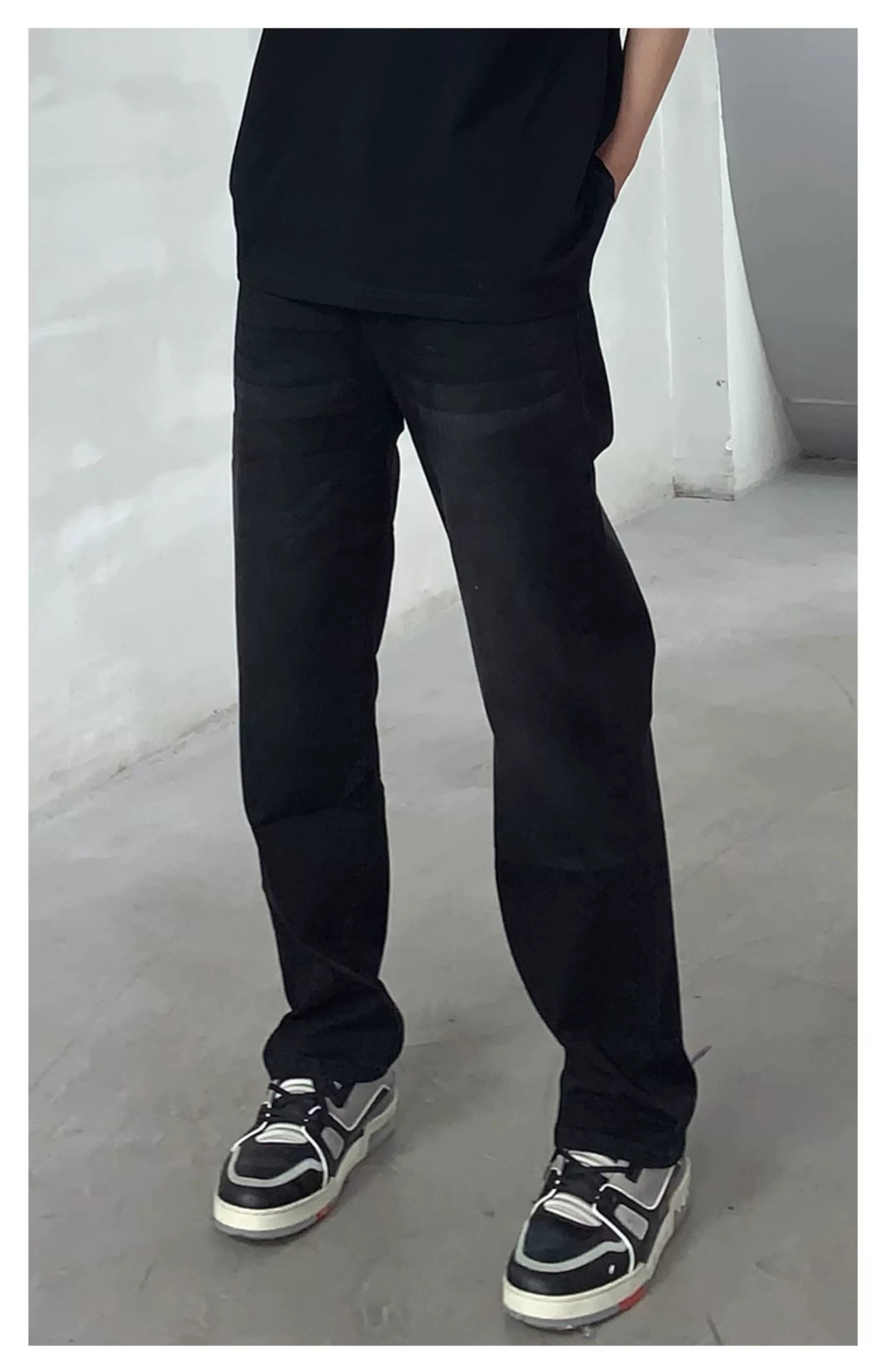 Men's Washed Black Loose Straight Jeans