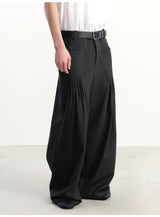 Pleated Twill Wide Leg Casual Pants