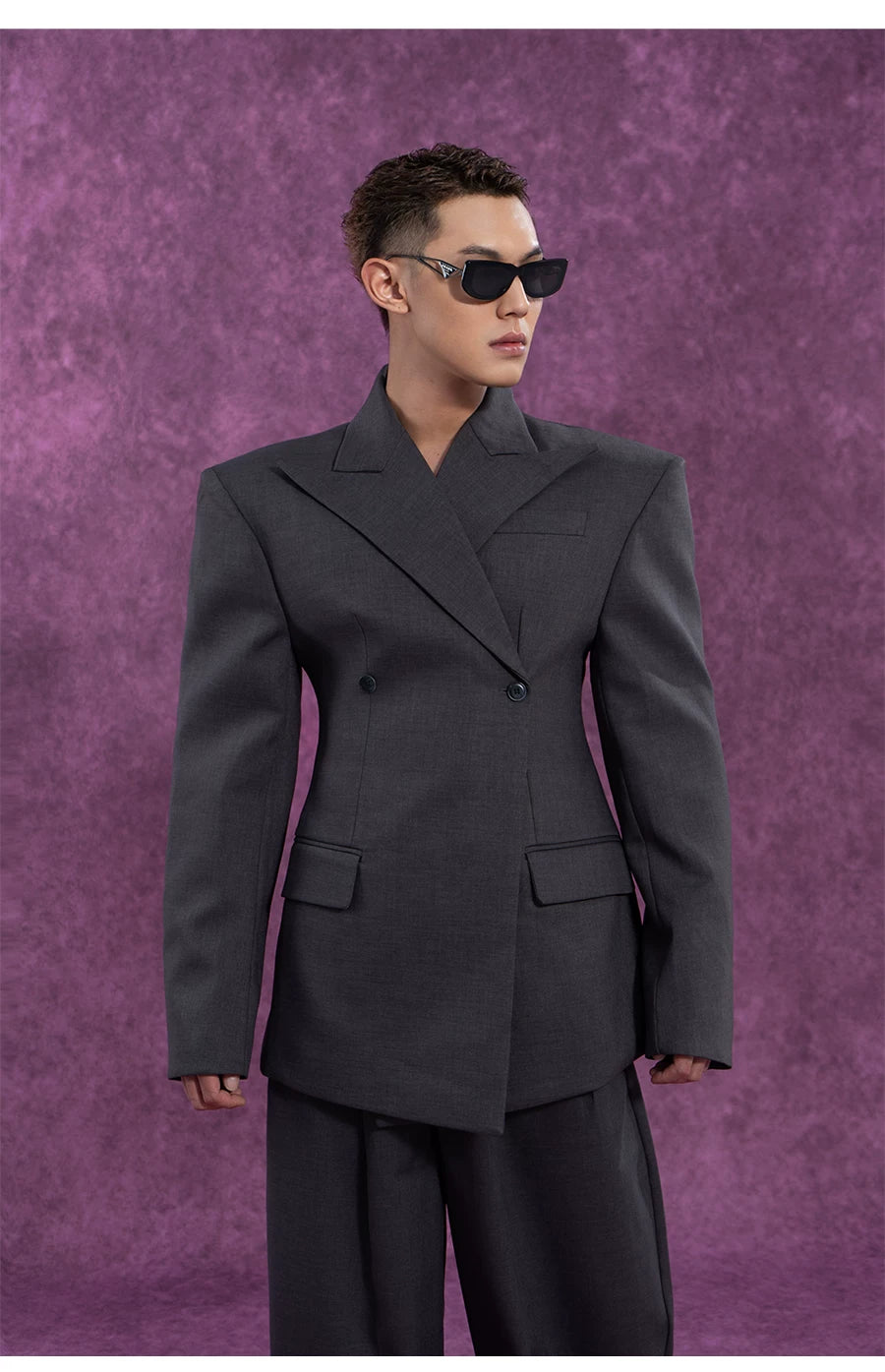 Vintage Casual Dark Grey Structured Blazer
