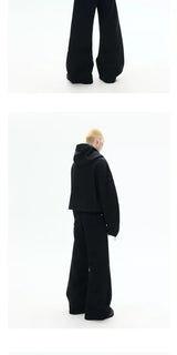 Curved Sleeves Zip Hooded Cardigan