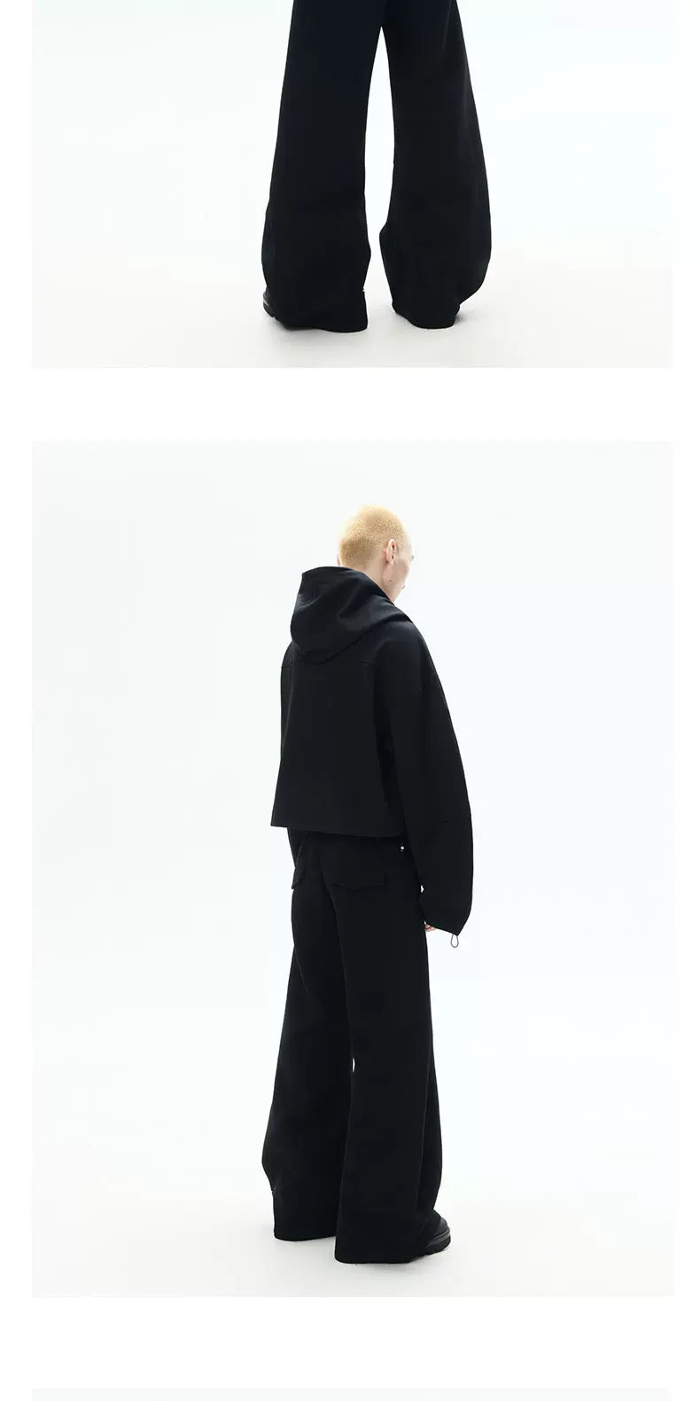 Curved Sleeves Zip Hooded Cardigan