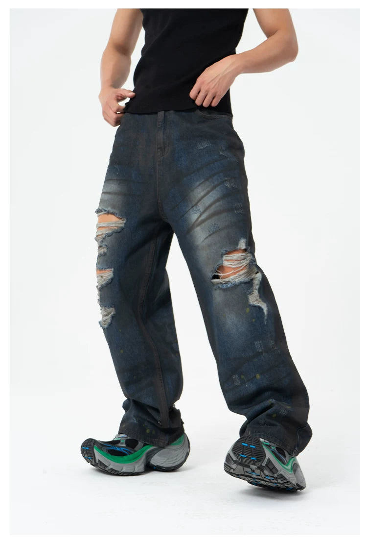 Black Ripped Distressed Wide Leg Jeans