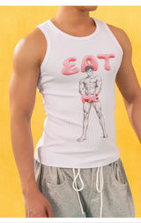 White EatMe Comic Print Tank Top