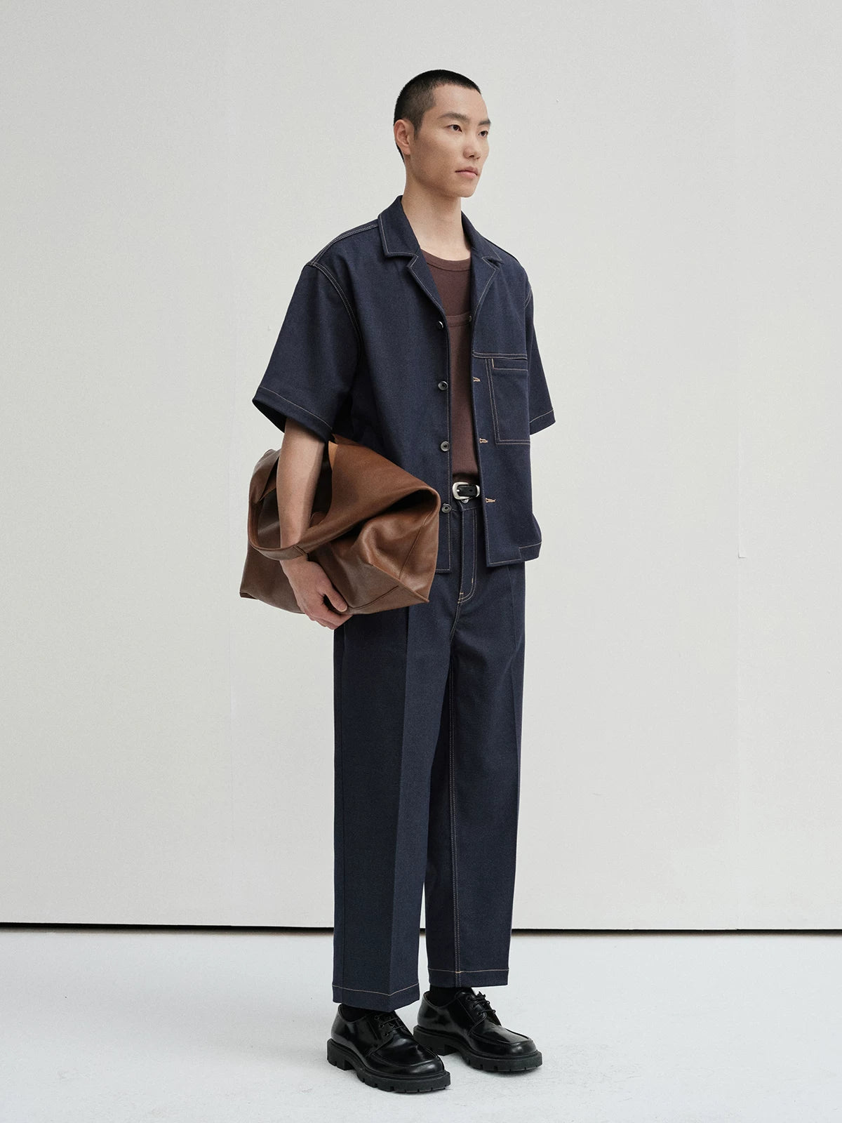 Cropped Contrast Cuban Collar Shirt Jacket